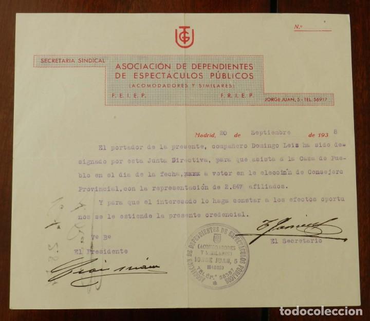 Militaria: DOCUMENTO DE LA ASOCIACION DE DEPENDIENTES DE ESPECTACULOS PUBLICOS, SECRETARIA SINDICAL, SEPTIEMBRE