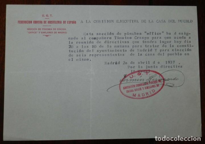Militaria: DOCUMENTO DE LA FEDERACION OBRERA DE HOSTELERIA DE ESPA&Ntilde;A, U.G.T., SECCION DE PINCHES DE COCINA, 20