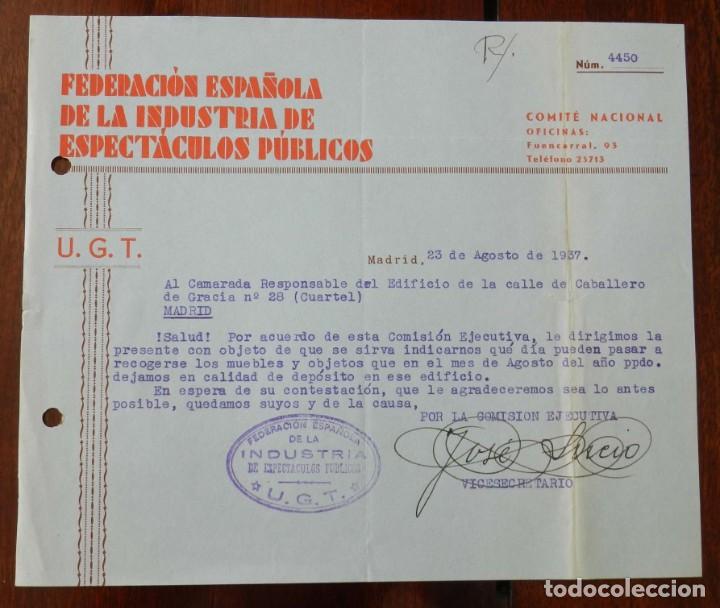 Militaria: DOCUMENTO DE LA FEDERACION ESPA&Ntilde;OLA DE LA INDUSTRIA DE ESPECTACULOS PUBLICOS, UGT, 23 DE AGOSTO DE 1