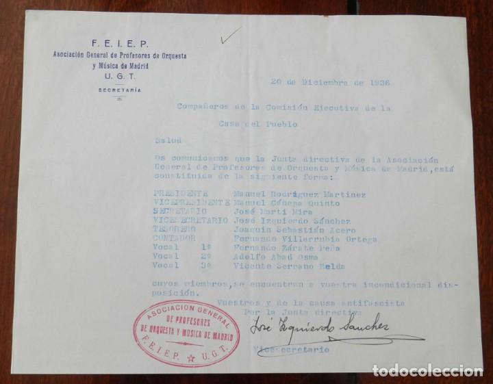 Militaria: DOCUMENTO DE LA ASOCIACION DE PROFESORES DE ORQUESTA Y MUSICA DE MADRID, U.G.T. 20 DE DICIEMBRE DE 1
