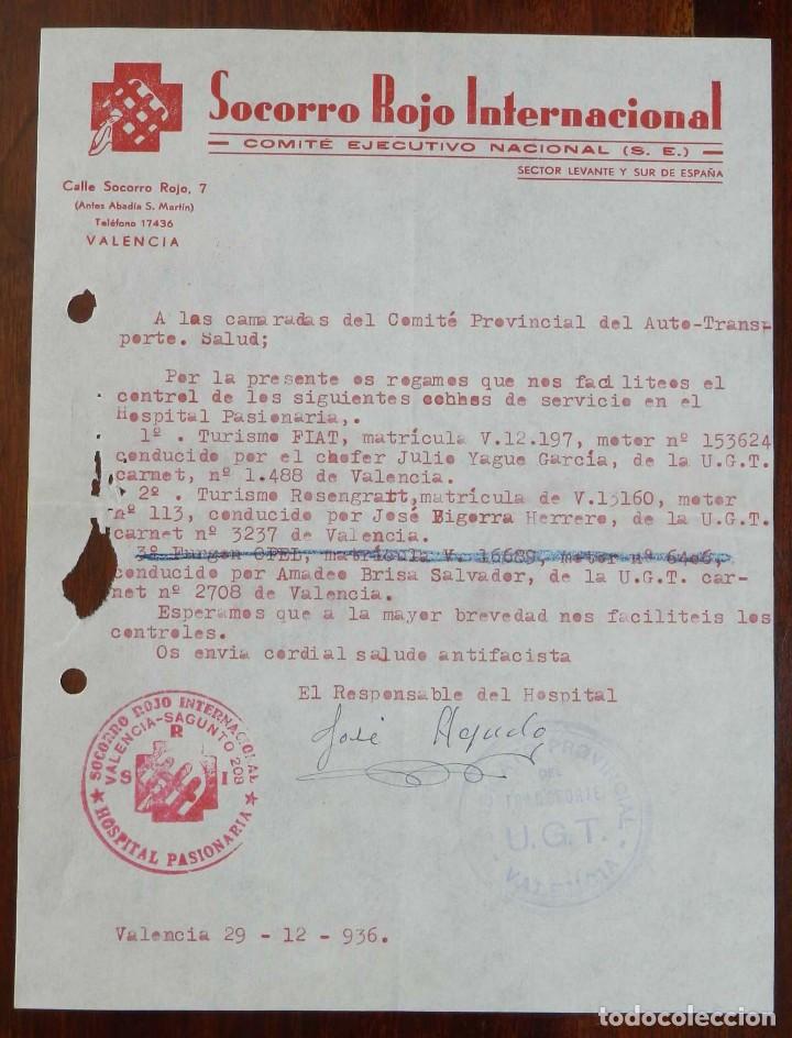 Military Antiques: DOCUMENTO DEL SOCORRO ROJO INTERNACIONAL, VALENCIA, CERTIFICADO DE PARA COCHES QUE PRESTAN SERVICIO