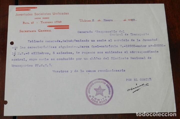 Military Antiques: DOCUMENTO DE LAS JUVENTUDES SOCIALISTAS UNIFICADAS, VALENCIA, 2 DE ENERO DE 1937, GUERRA CIVIL, CON
