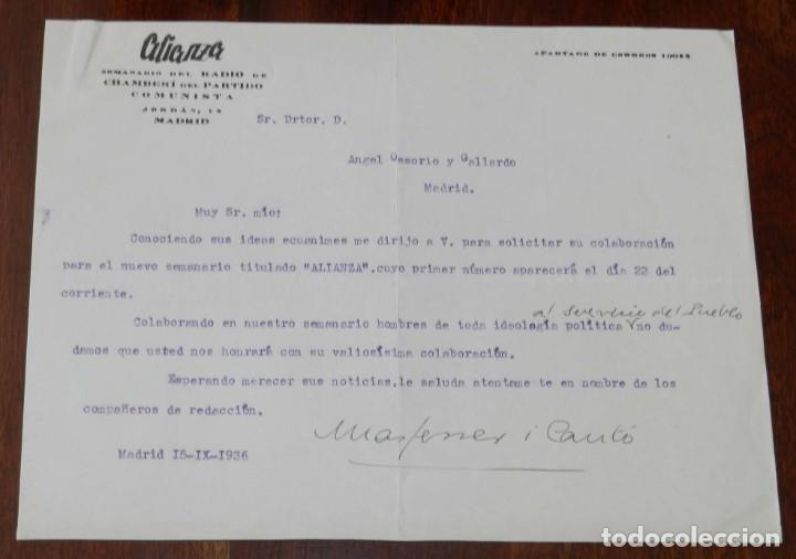 Militaria: DOCUMENTO DE ALIANZA, SEMANARIO DEL RADIO DE CHAMBERI DEL PARTIDO COMUNISTA, MADRID, A&Ntilde;O 1936, CON F