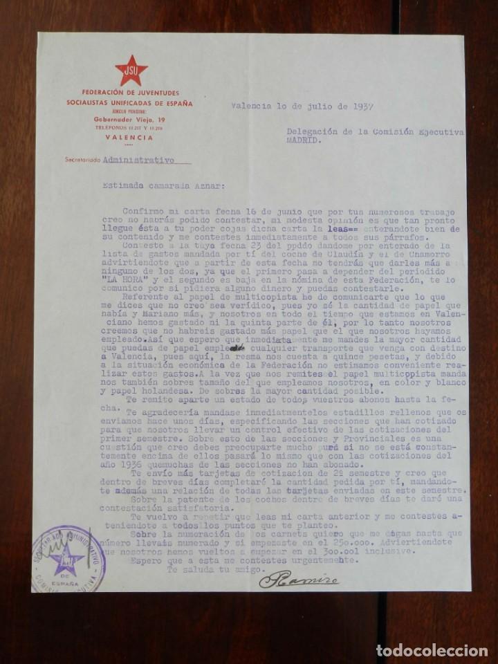 Militaria: DOCUMENTO DE LA FEDERACION DE JUVENTUDES SOCIALISTAS UNIFICADAS DE ESPA&Ntilde;A, VALENCIA JULIO DE 1937, C