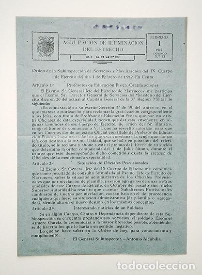 Militaria: Agrupaci&oacute;n de Iluminaci&oacute;n del Estrecho. Ceuta. Orden de 1 de febrero de 1942