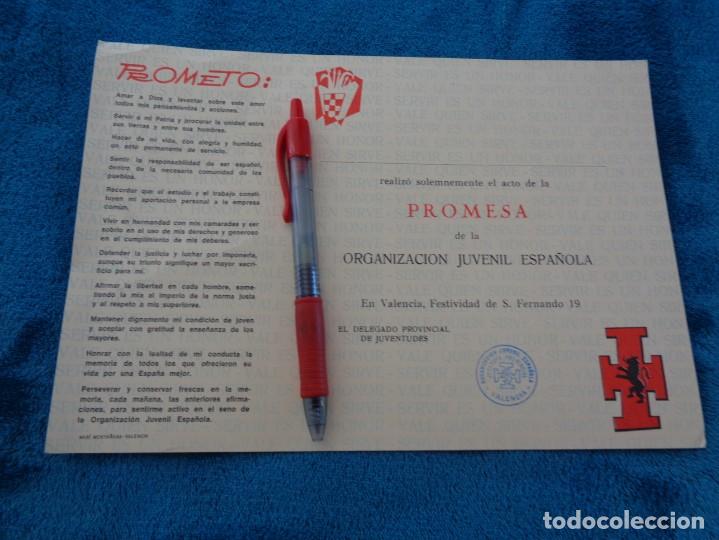 Military Antiques: FALANGE -OJE, IMPRESO EN BLANCO PROMESA Y DEBERES PARA INGRESAR EN OJE DE VALENCIA CON CU&Ntilde;O A&Ntilde;OS 60
