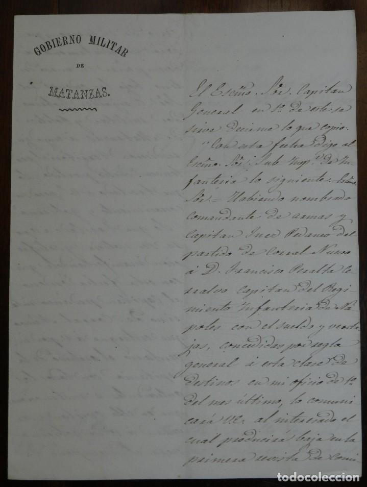 Militaria: CARTA MANUSCRITA DEL GOBIERNO MILITAR MATANZAS (CUBA), ESCRITA EL 16 DE FEBRERO DE 1852, MIDE 21 X 1