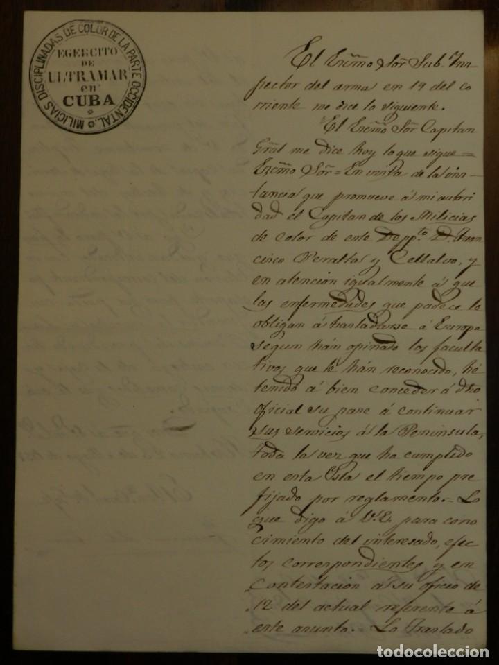 Militaria: CARTA MANUSCRITA DEL EJERCITO DE ULTRAMAR EN CUBA, MILICIAS DISCIPLINADAS DE COLOR DE LA PARTE OCCID
