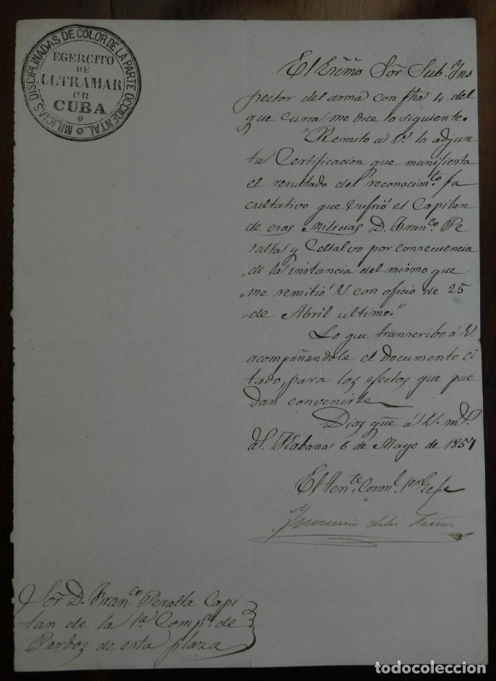 Militaria: CARTA MANUSCRITA DEL EJERCITO DE ULTRAMAR EN CUBA, MILICIAS DISCIPLINADAS DE COLOR DE LA PARTE OCCID