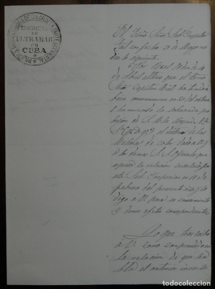 Militaria: CARTA MANUSCRITA DEL EJERCITO DE ULTRAMAR EN CUBA, MILICIAS DISCIPLINADAS DE COLOR DE LA PARTE OCCID
