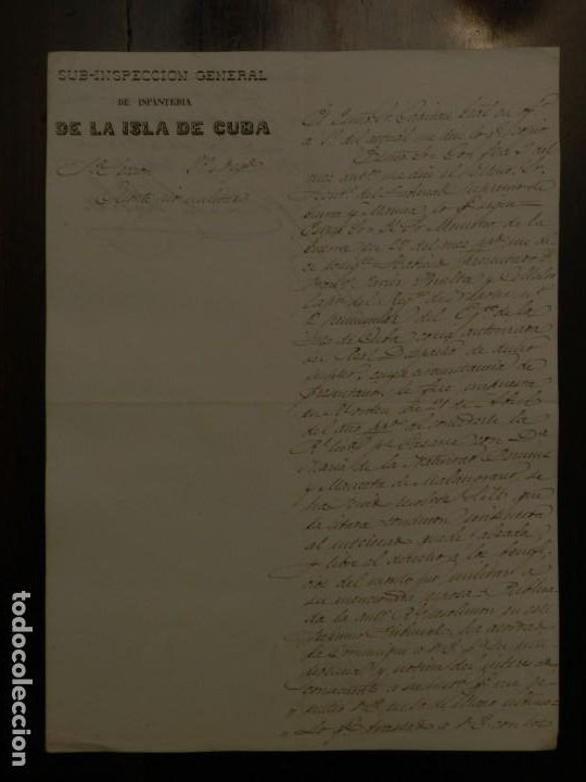 Militaria: CARTA MANUSCRITA DE LA SUB-INSPECCION GENERAL DE INFANTERIA DE LA ISLA DE CUBA, ESCRITA EN LA HABANA