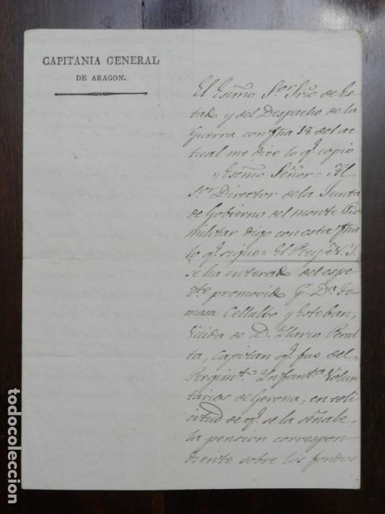 Militaria: CARTA MANUSCRITA DE LA CAPITANIA GENERAL DE ARAGON, ESCRITA EL 30 DE JULIO DE 1831. CON FIRMA MANUSC