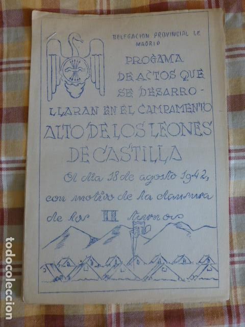 Militaria: PROGRAMA ACTOS CAMPAMENTO ALTO DE LOS LEONES SEU 1942 - Foto 1
