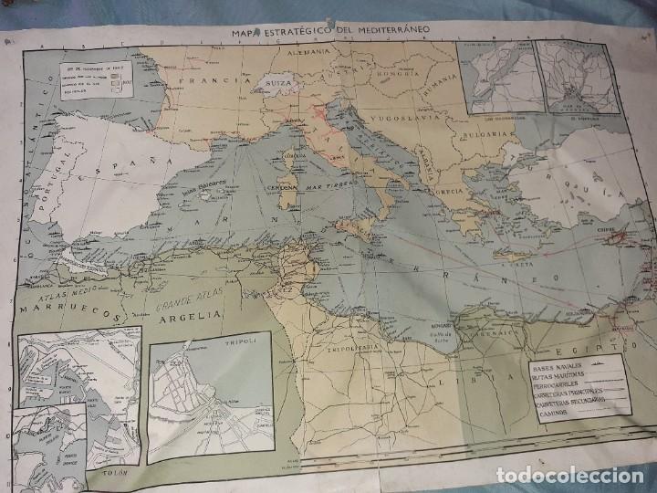 Militaria: Antiguo mapa estrat&eacute;gico del Mediterr&aacute;neo. Datos militar y estrat&eacute;gico. A&ntilde;os 40
