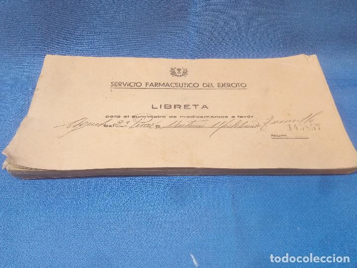 Military Antiques: SERVICIO FARMACEUTICO DEL EJERCITO LIBRETA PARA RECETAS ABASTECIMIENTO * PERFECTA * A&Ntilde;OS 1940.
