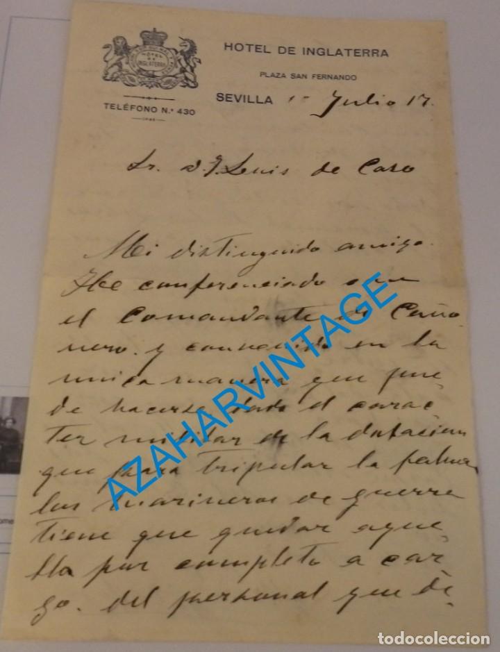 Military Antiques: SEVILLA, 1917, HOTEL INGLATERRA, CARTA FIRMADA POR EL INGENIERO NAVAL DON ROMAN TALERO, MUY RARA