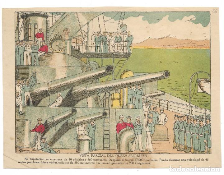 Militaria: Ilustraci&oacute;n antigua de motivos militares. Vista parcial del queen elizabeth