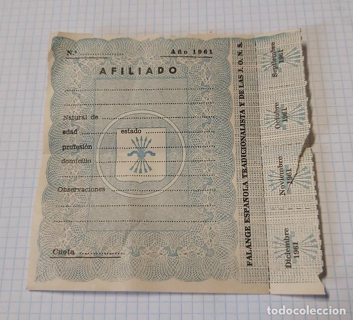 Militaria: Hoja de cotizaciones de la falange