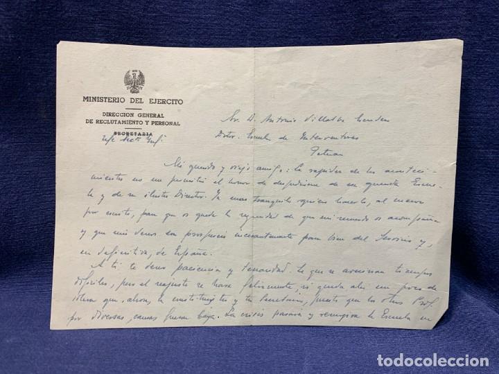 Militaria: CARTA MANUSCRITA A ANTONIO VILLALBA GOBERNADOR DIRECTOR ESCUELA INTERVENTORES DE TETUAN 1952