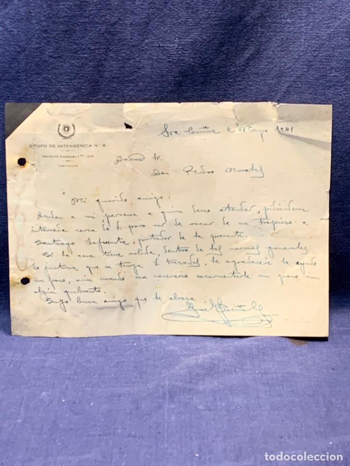 Militaria: carta a pedro morales gobierno civil lugo de teniente coronel fuci&ntilde;o grupo intendencia 8 1941 favor