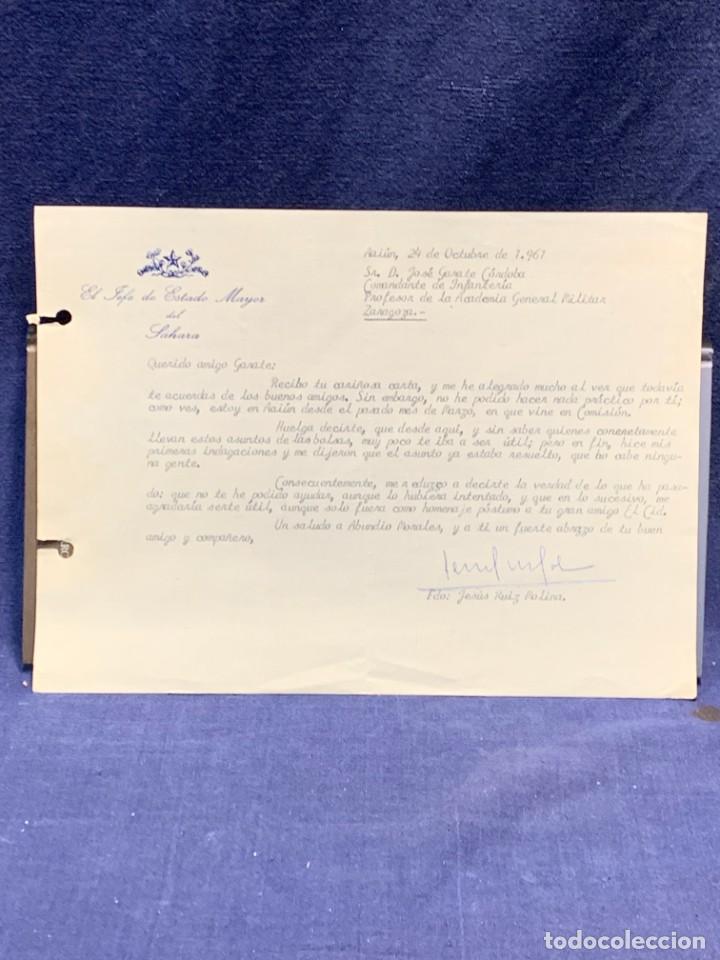 Militaria: CARTA JEFE ESTADO MAYOR SAHARA RUIZ MOLINA A ACADEMIA GENERAL ZARAGOZA 1961 FAVOR
