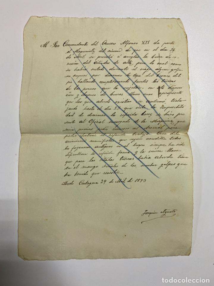 Militaria: CRUCERO ALFONSO XII. CARTA DEL MAQUINISTA AL COMANDANTE. 1893. LEER. VER FOTOS