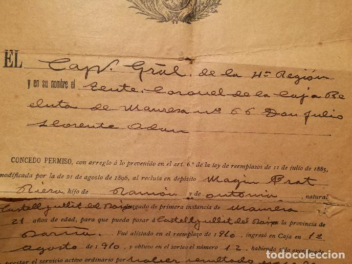 Militaria: PERMISO DEL EJ&Eacute;RCITO DE 1910 - Foto 3