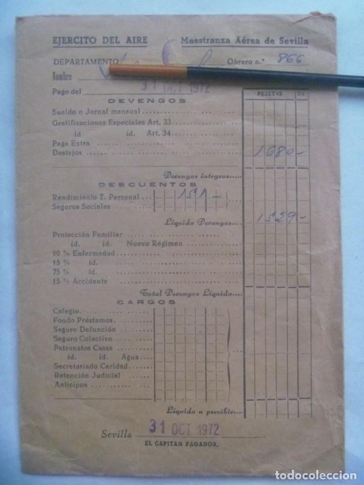Militaria: AVIACION - MAESTRANZA AEREA DE SEVILLA - EJERCITO DEL AIRE : SOBRE DE LA NOMINA DEL OCTUBRE DE 1972