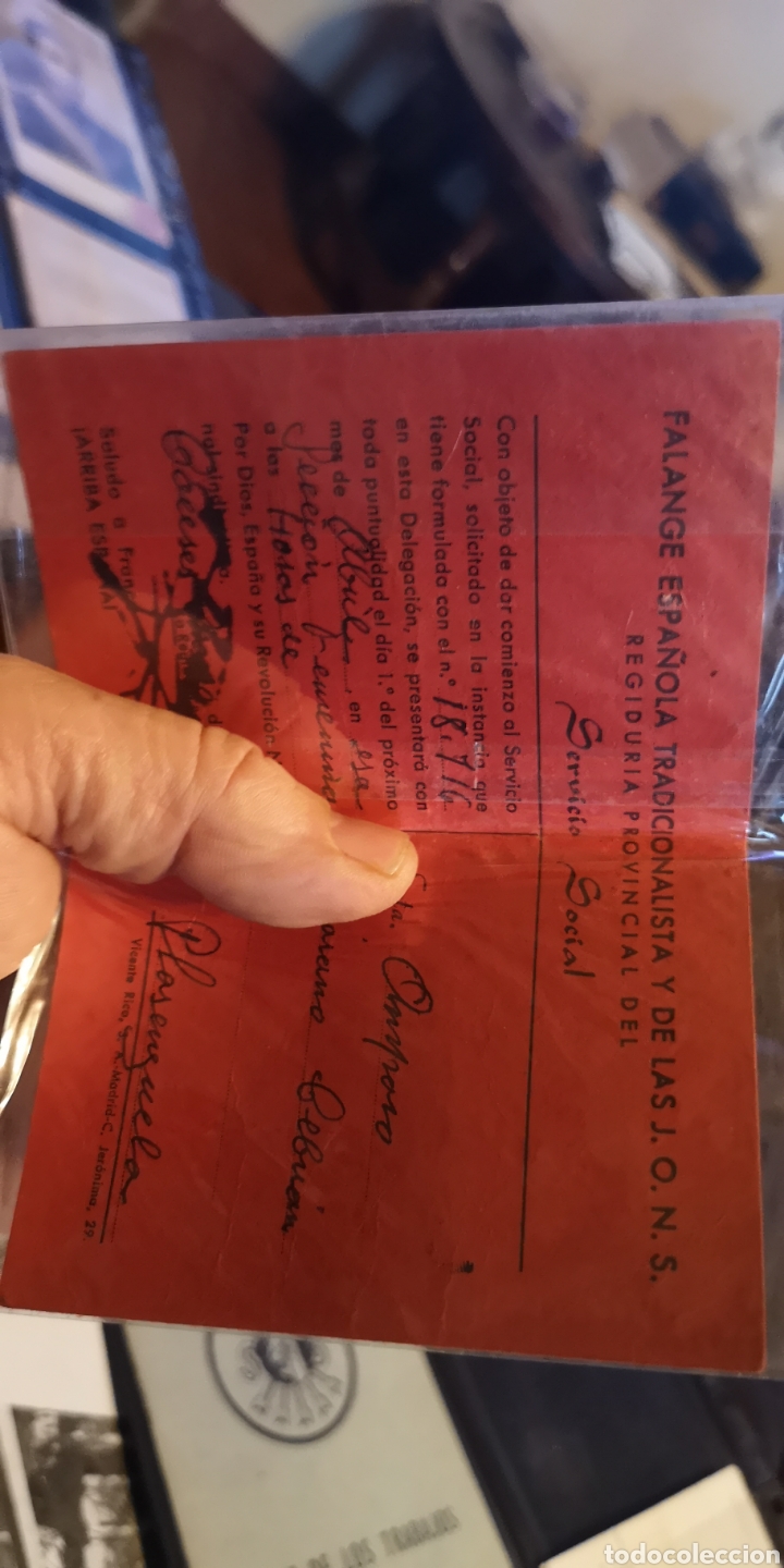 Militaria: Carnet del Servicio Social de Falange Espa&ntilde;ola y de las JONS
