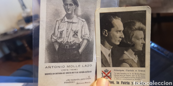 Militaria: Recordatorio de la muerte de Antonio molle lazo, y calendario carlista Javier I