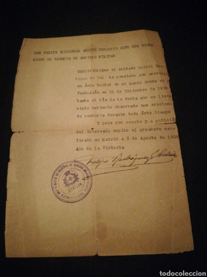 Militaria: Documento certificado ejercito Agosto 1939 - Foto 1