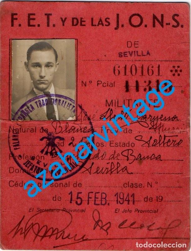 Militaria: CARNET DE MILITANTE FET Y DE LA JONS FALANGE SEVILLA 1941