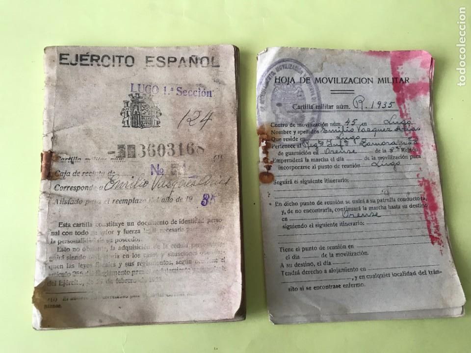 Militaria: Lugo, Cartilla Servici&oacute; Militar, 1935-1945, &eacute;poca Guerra Civil. Graduaci&oacute;n Cabo 1&ordm;. Galicia