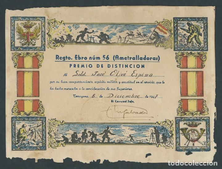 Militaria: premio de distincion regimiento del ebro num. 56 ametralladoras a&ntilde;o 1947