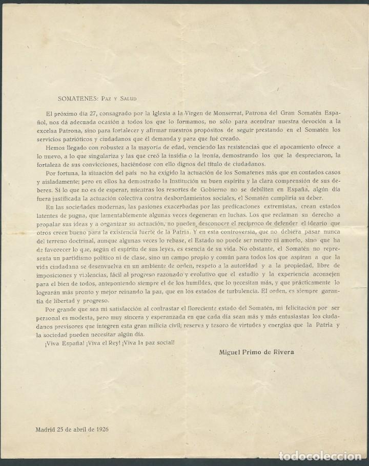 Militaria: carta de miguel primo de rivera a los somatenes 25 abril a&ntilde;o 1926