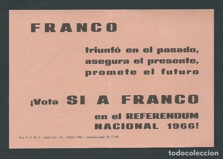 Militaria: hoja votaciones a&ntilde;o 1966 franco vota si a franco referendum nacional papeleta original!