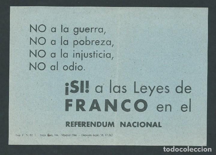 Militaria: hoja votaciones a&ntilde;o 1966 si a las leyes de franco referendum nacional papeleta original!