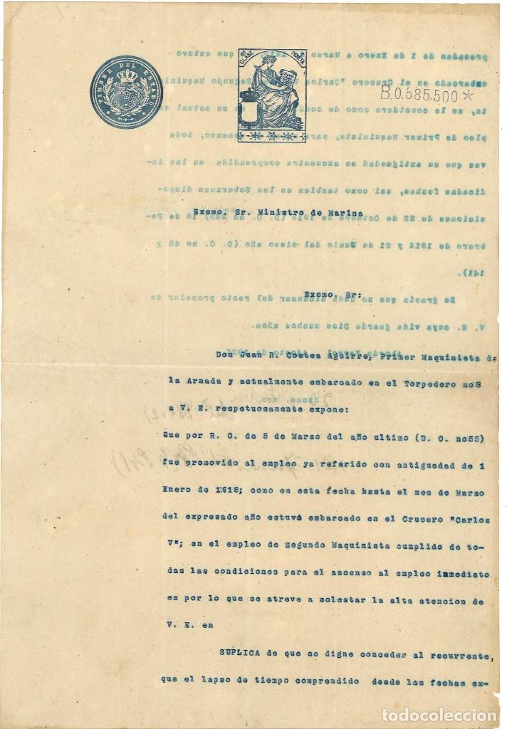 Militaria: Solicitud de ascenso de Primer Maquinista de la Armada. Ferrol, 1920