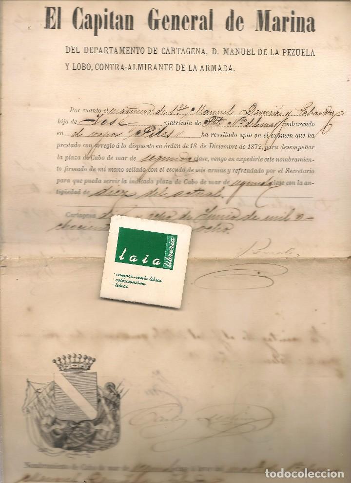 Militaria: Capitan General de Marina departamento de Cartagena Manuel DE LA PEZUELA Y LOBO 1878 nni