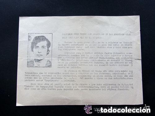 Militaria: Octavilla pidiendo la libertad del anarquista ejecutado en 1974. Salvador Puig Antich.Barcelona 1973