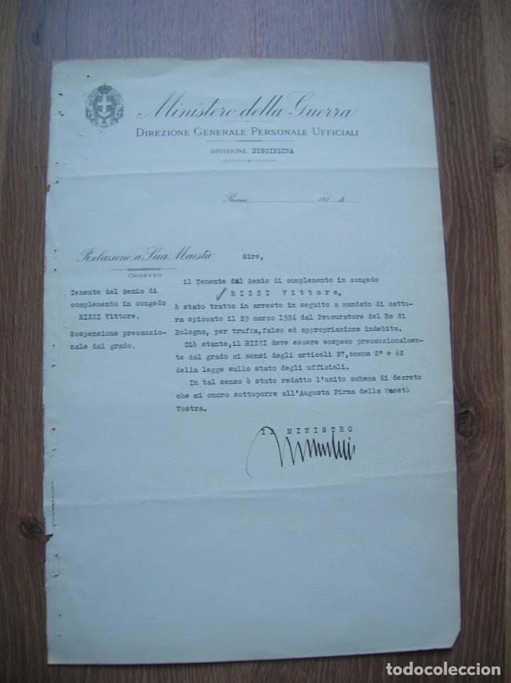 Militaria: DOUMNETO DEL MINISTERIO DE LA GUERRA DE ITALIA. AÑO 1936. FIRMADO POR EL DUCE BENITO MUSSOLINI - Foto 2 - 248596845