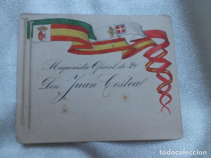 Militaria: ANTIGUO DOCUMENTO CARNET MAQUINISTA OFICIAL DE 2&ordf;. DON JUAN COSTEAL PINTADO A MANO