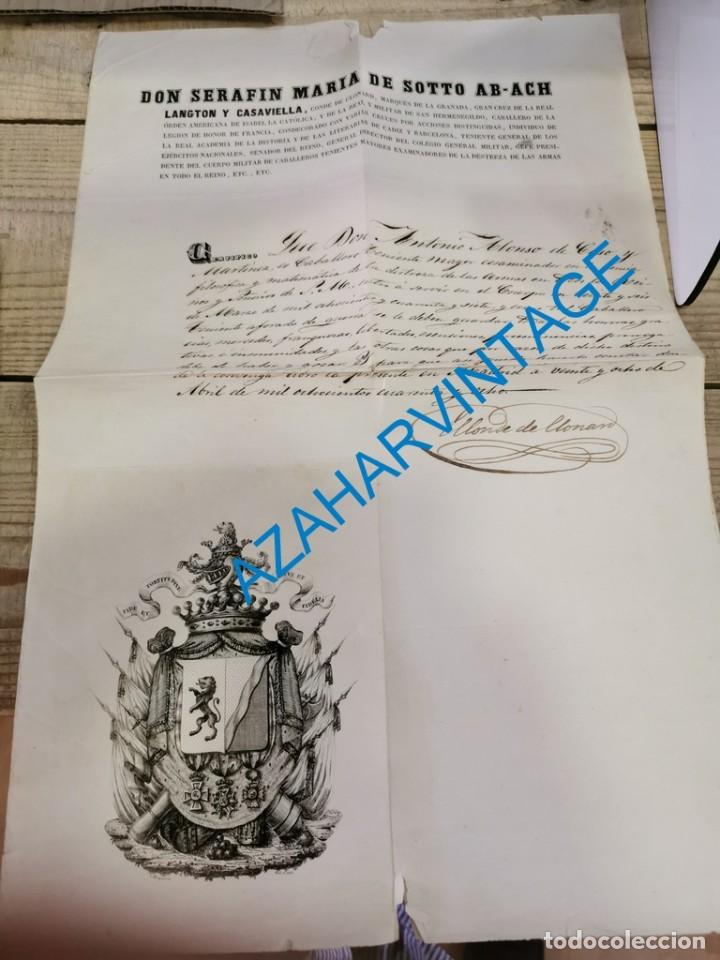 Military Antiques: 1848, CERTIFICADO EMITIDO A UN CABALLERO TENIENTE MAYOR, FIRMA EL CONDE DE CLONARD