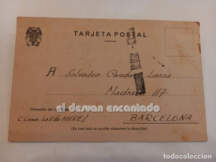 Militaria: Tarjeta Postal con Censura Militar. Circulada de Mieres a Barcelona