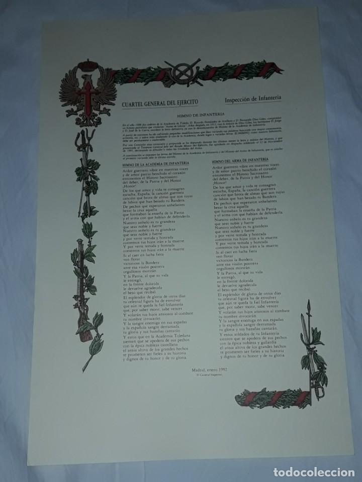 Militaria: Cartel Cuartel General de Ejercito Himno de Infanter&iacute;a a&ntilde;o 1992 49.5x32.5cm