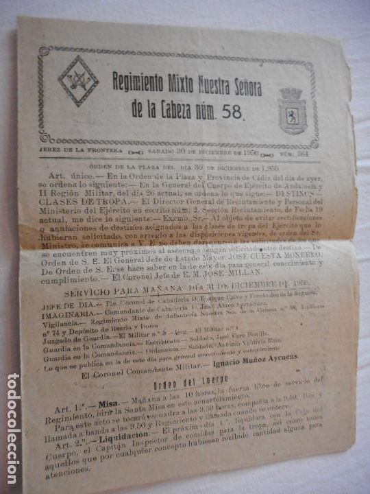 Militaria: REGIMIENTO MIXTO NUESTRA SE&Ntilde;ORA DE LA CABEZA N&ordm; 58.JEREZ DE LA FRONTERA 1950.CUESTA MONEREO.