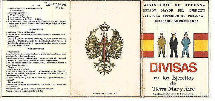 Militaria: TRIPTICO CON LAS DIVISAS DE LOS EJERCITOS DE TIERRA MAR Y AIRE - 1977
