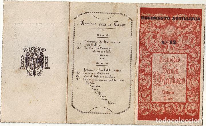 Military Antiques: TRIPTICO REGIMIENTO ARTILLERIA N&ordm; 12 FESTIVIDAD SANTA BARBARA A&Ntilde;OS 1940