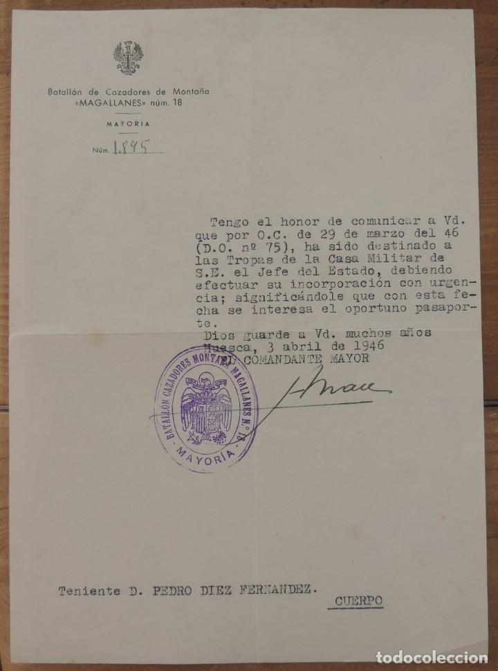 Military Antiques: ESCRITO DEL BATALLON DE CAZADORES DE MONTA&Ntilde;A MAGALLANES NUM. 18, DESTINO DE LA CASA MILITAR DE S.E.