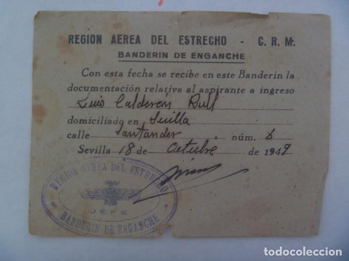 Military Antiques: AVIACION - REGION AEREA DEL ESTRECHO : RECIBO INGRESO BANDERIN DE ENGANCHE. SEVILLA, 1949